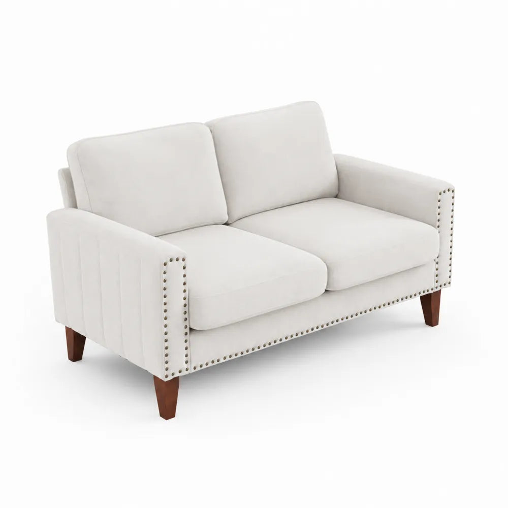 2-Sitzer Sofa Beige Massivholzrahmen Polyester