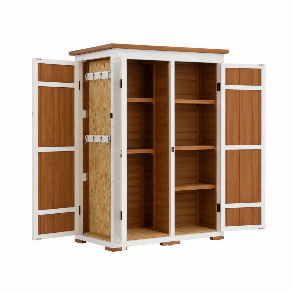 Holz Gartenschrank mit Ablagen Braun Weiß