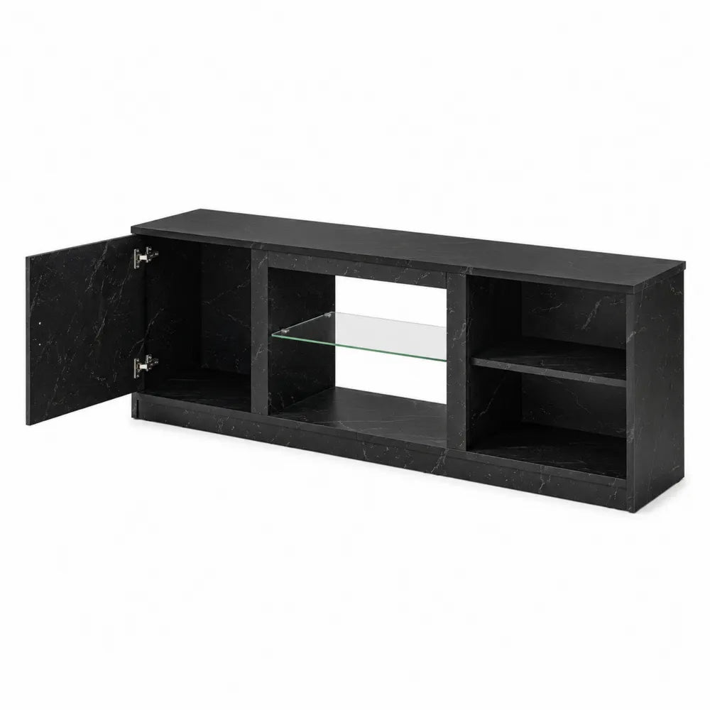 TV-Schrank MDF mit Glasregal Schwarz 140x35x45cm