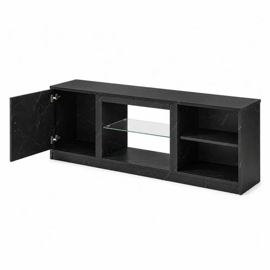 TV-Schrank MDF mit Glasregal Schwarz 140x35x45cm