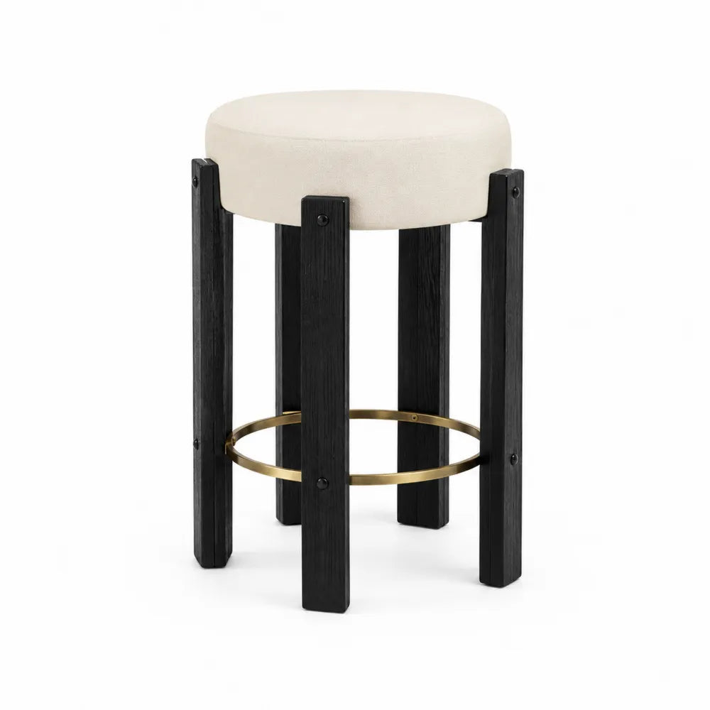 Barhocker Beige Polyester Schwarz Holz