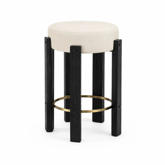 Barhocker Beige Polyester Schwarz Holz