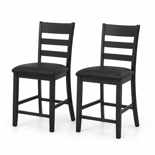 2er-Set Barhocker Schwarz Holz und Kunstleder