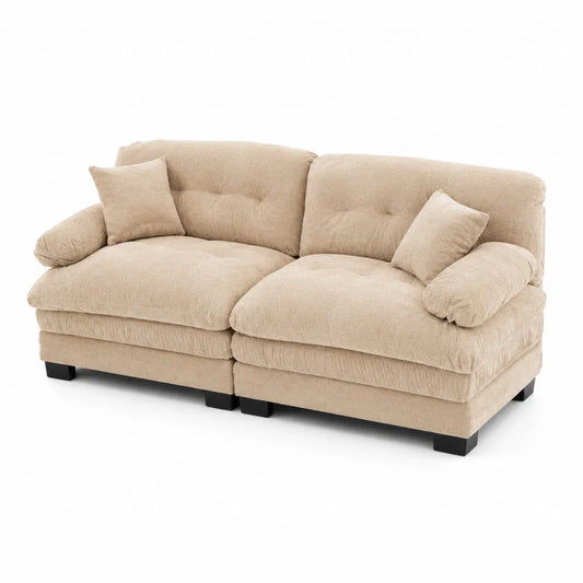 Zweisitzersofa Beige Holzrahmen und Stoff 180cm
