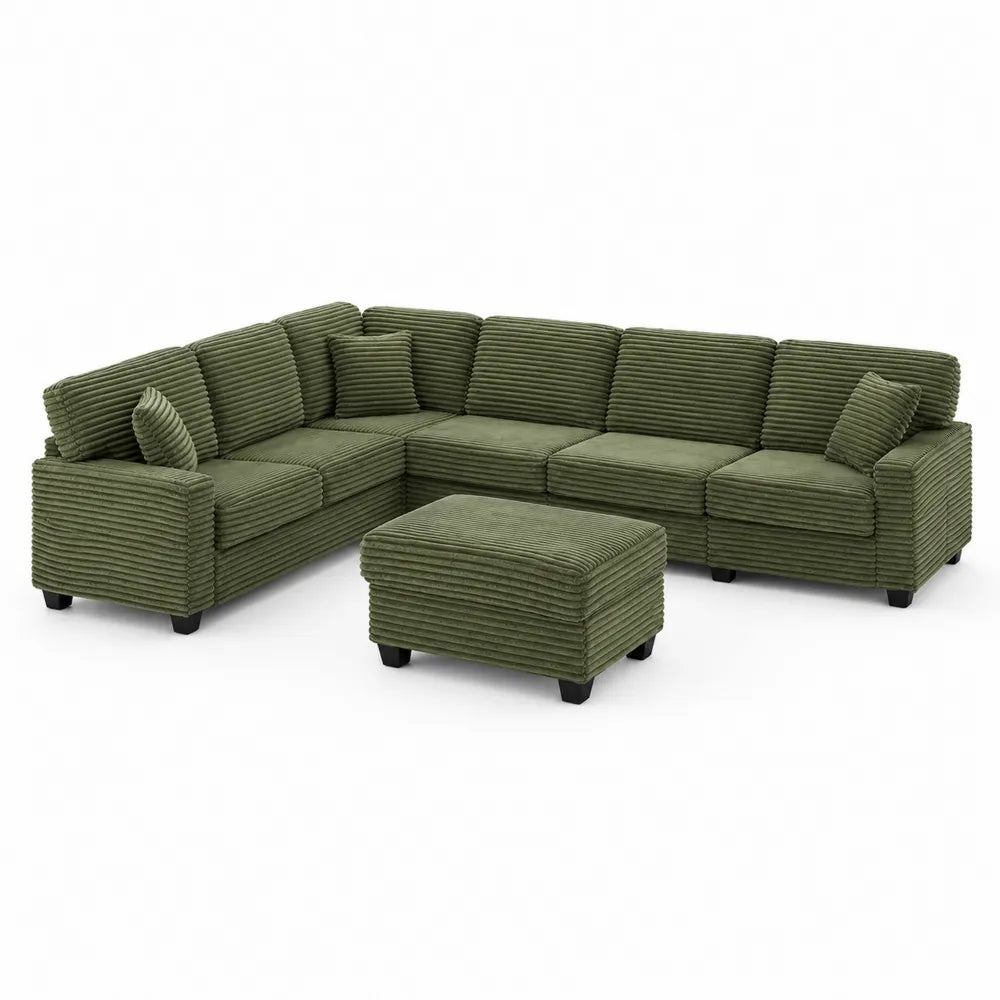 Ecksofa-Set mit Cordstoff in Grün