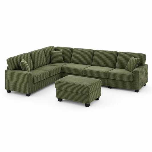 Ecksofa-Set mit Cordstoff in Grün
