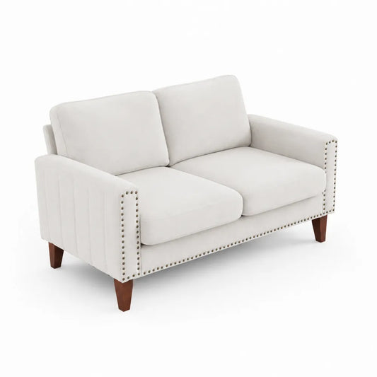 2-Sitzer Sofa Beige Massivholzrahmen Polyester