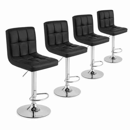 4er Set Barhocker mit Rückenlehne Schwarz Kunstleder Höhenverstellbar