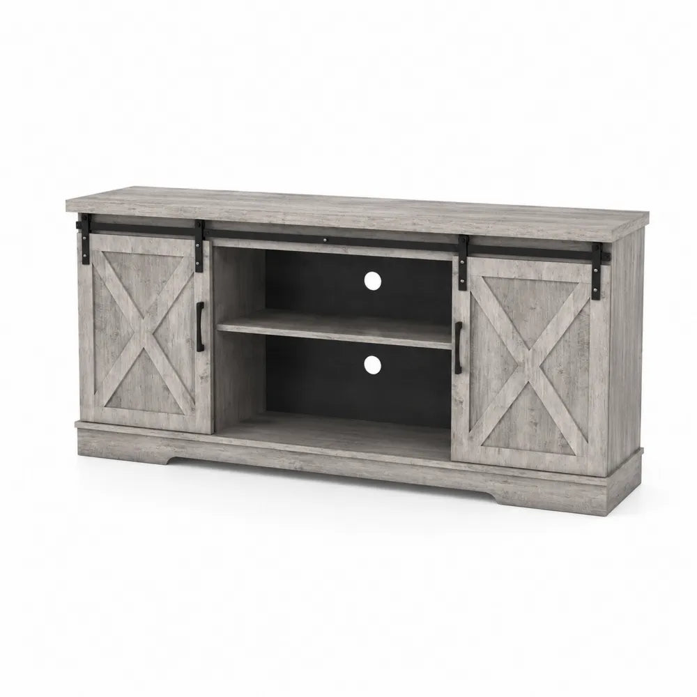 TV-Schrank MDF Holzoptik Grau mit Schiebetüren 150x40x60cm