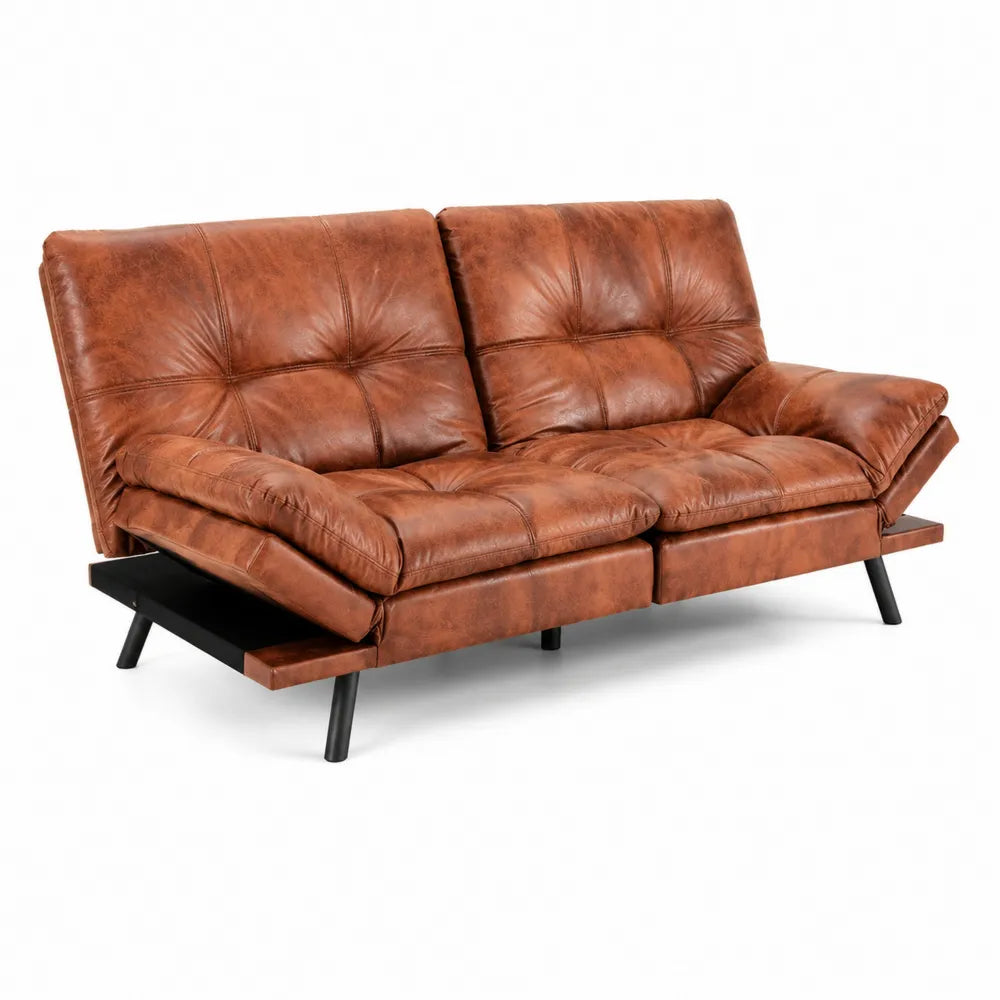 3-Sitzer Sofa Verstellbar Braun Kunstleder