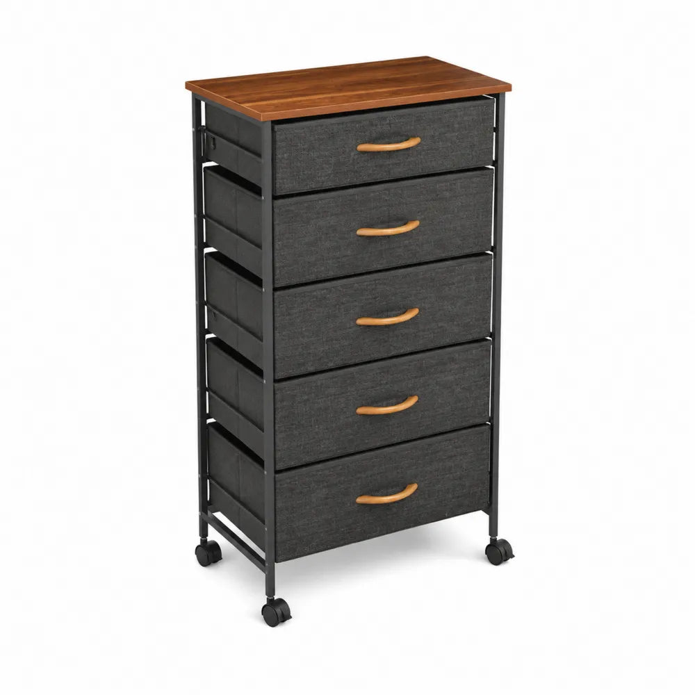 Schubladenkommode mit 5 Schubladen aus Metall, Polyester und Holz