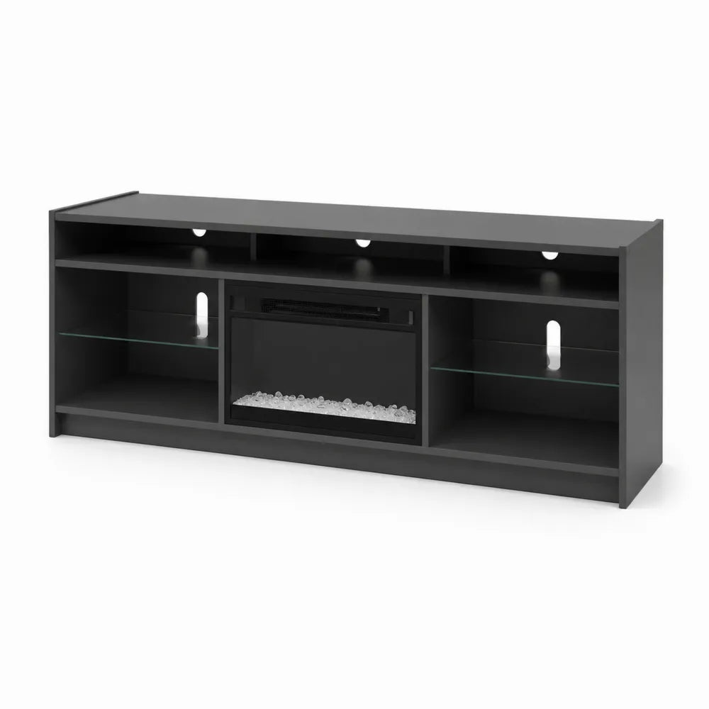 TV-Schrank aus Graphit mit Dekorkamin und Glasregalen