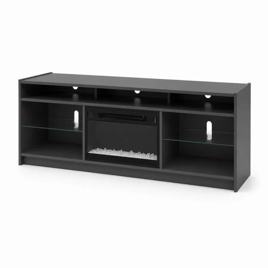 TV-Schrank aus Graphit mit Dekorkamin und Glasregalen