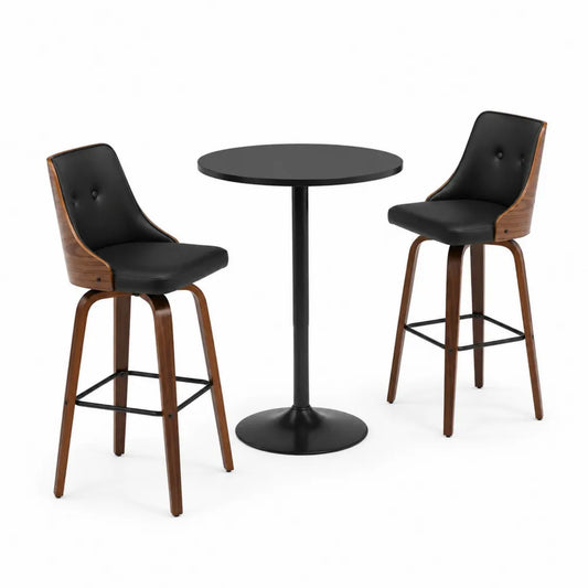 Bartisch und 2 Barhocker Set Holz und Metall Schwarz/Braun