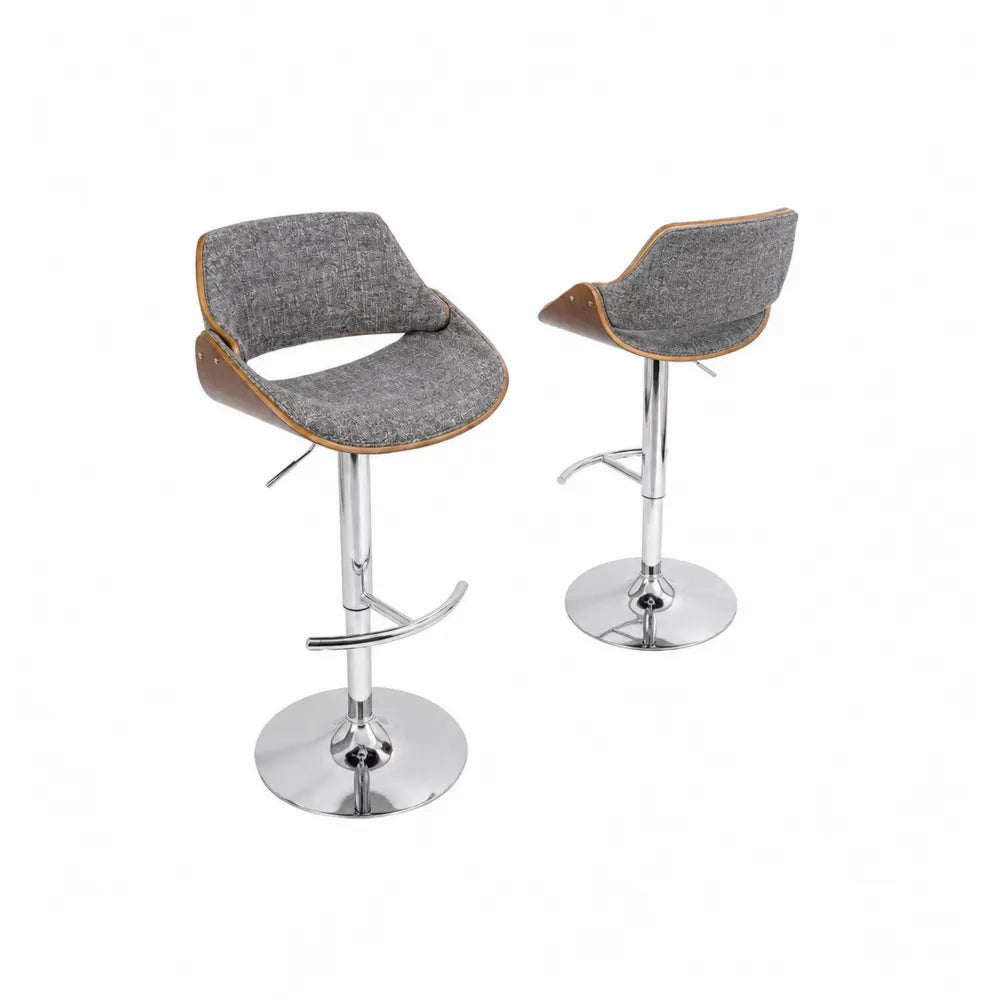 Barhocker Set Grau Polyester Chrom Höhenverstellbar