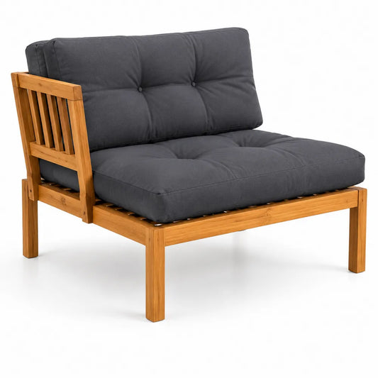 Holz-Sofa-Einzelmodul mit grauem Polyesterbezug
