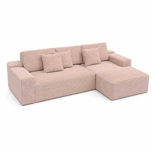 Beiges Ecksofa aus Cord mit Kissen